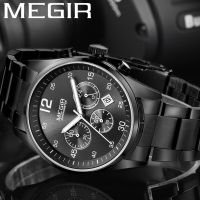 MEGIR นาฬิกาผู้ชายกันน้ำ Chronograph ทหารชายนาฬิกาแบรนด์หรูสแตนเลสธุรกิจกีฬานาฬิกาข้อมือ 2010