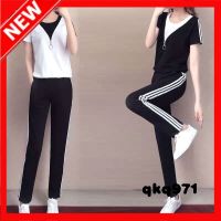 qkq971 WomenS Casual Sports Suit, Zipper Korean Version Three-Bar Loose Short-Sleeved Running Suit Two-Piece