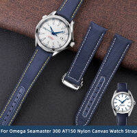 19มม. 20มม. ผ้าใบไนลอนสีฟ้าสำหรับ O-Mega Seamaster 300 AT150ผ้าหนัง AQUA TERRA 150นาฬิกาผู้ชายอุปกรณ์เสริม