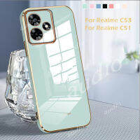 เคสเคลือบอิเล็คโทรเพลทหรูสำหรับ Realme C53 C51 NFC 4G 2023ชุบเคสโทรศัพท์สี่เหลี่ยมกันกระแทกฝาครอบด้านหลังเนื้อนิ่ม TPU Realme จริง C51 C53 Nfc C 53 51 53C 51C RealmeC53 Realme51กล้อง Funda