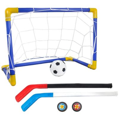 Mini Outdoor Indoor Gate Goal Sports Football Frame Toy Kids Size Set Practice + Ice Hockey Set