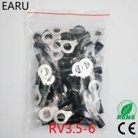 Rv3.5-6แหวนสีดำชุดขั้วสายไฟหุ้มฉนวน2.5-4mm2เคเบิ้ลจีบสายข้อต่อฝาครอบกันฝุ่น100ชิ้น/แพ็ค Rv3-6 Rv