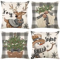 Christmas Pillowcase Elk Snowman Linen Back Cushion Cover Home Bedroom Sofa Car Decoration For Kid Adult Festival Gift