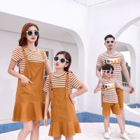 Family Clothing Outfits Summer Mum Daughter Strap Dresses Dad Son Cotton T-shirt &amp;Shorts Holiday Matching Couple Clothes Seaside