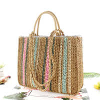 Colorful paper rope straw bag shoulder portable woven bag casual beach fashion handbag