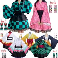 Demon Slayer Kimono Lolita ชุด Kamado Nezuko คอสเพลย์ญี่ปุ่น Kimonos ผู้หญิงอะนิเมะคอสเพลย์ Lolita ชุดลูกไม้ Carni. วาล์ว