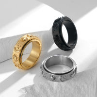 Spinner Ring for Women Men 8MM Sun Moon Star Stainless Steel Promise Couple Rings Vintage Spinning Uni Jewelry