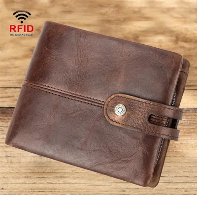Wallet for Men RFID Anti-Theft Brush Head Layer Cowhide Bag Coin Short Purse Luggage &amp; Bags Retro Mens Leather Wallets 2023