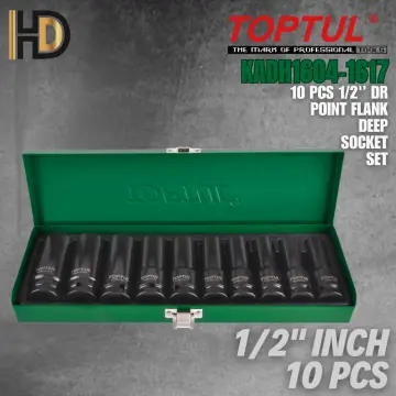 10PCS 1/2 DR. Hex Bit Socket Set - TOPTUL The Mark of Professional Tools