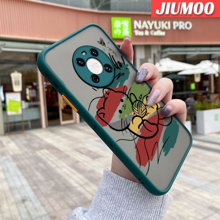 เคส-jiumoo-สำหรับ-huawei-mate-40-pro-mate-40-pro-เคสการ์ตูนแบบเรียบง่ายลายแมวบางฝ้ากรอบแข็งกันแรงกระแทกนิ่มขอบซิลิโคนแฟชั่นเคสมือถือคลุมทั้งหมดป้องกันเลนส์กล้อง