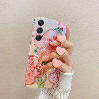 เคสโทรศัพท์ใหม่สำหรับ Samsung Galaxy M14 ฝาหลังอ่อนนุ่มไฟแฟชั่นบลูสีน้ำมันภาพวาดดอกไม้ป้องกัน + สร้อยข้อมือความรักสำหรับ Samsung M14 ฝาครอบโทรศัพท์