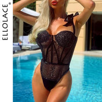 Ellolace Shinny Bodysuit Women Bow Strap Bodycon Body y Fitness Bodys For Women Sleeveless Womens Lace Bodysuit Overalls