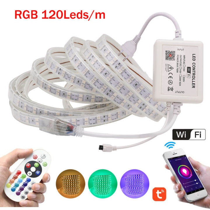 acedeal-3-100เมตร-smd5050คู่แถว-led-strip-light-220v-กันน้ำ-rgb-รีโมทคอนโทรล-wifi-บลูทูธ-app-ควบคุมยืดหยุ่นไฟภายในห้องพักโคมไฟสำหรับบันไดทางเดินห้องครัวห้องนั่งเล่น