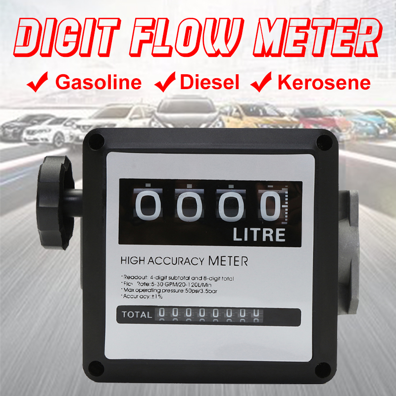 4 Digital FM-120 Diesel Gasoline Fuel Petrol Oil Flow Meter Counter Gauge 