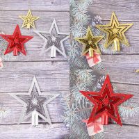 1Pc Christmas Tree Five pointed Star Decoration Accessories Three layer Plating Flat Tree Top Star 2022 Xmas Gifts Navidad Decor