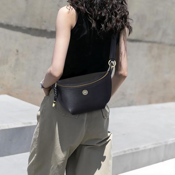 Leather bag trendy chest bag women s versatile cross body bag