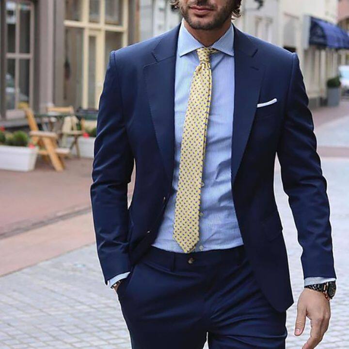 Navy Blue Suit Men Slim Fit Smart Business Men Suits Casual Street ...