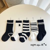 ┇  1 Pair Kids School Sock Simplicity Black White Solid Color Series Calf Sock for Toddler Boy Girl Spring Autumn Fashion Baby Sock