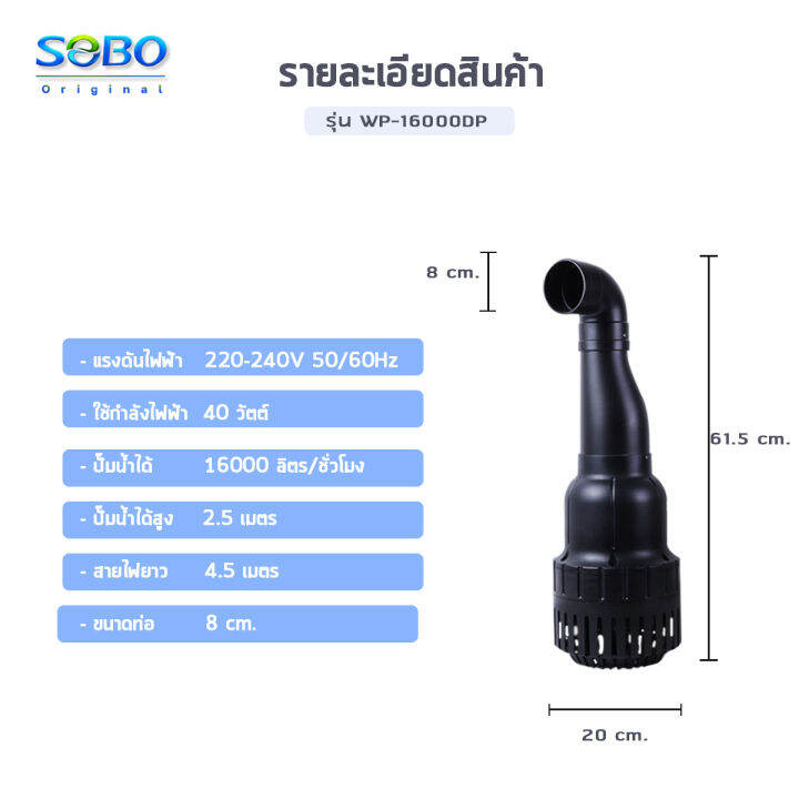 ปั๊มน้ำประหยัดไฟ-sobo-wp-16000dp-ปั๊มน้ำบ่อปลาขนาดใหญ่-40w