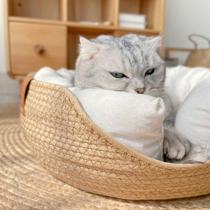 chool-เตียงแมว-เตียงสัตว์เลี้ยง-ที่นอนแมวสาน-ที่นอนนุ่ม-ถักด้วยมือ-สากลสําหรับทุกฤดูกาล
