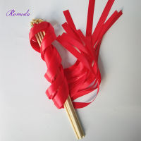 New Arrived 50pcslot yellow stain ribbon wedding stick wands With golden Bells for wedding decoration