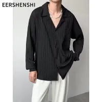 EERSHENSHI เสื้อแขนยาวคอวีชาย เสื้อเชิ้ตลำลองหลวมระดับไฮเอนด์