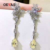 OEVAS 100 925 Sterling Silver Pink Yellow High Carbon Diamond Drop Earrings For Women Sparkling Wedding Party Fine Jewelry Gift