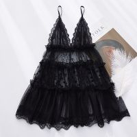 Sexy Nightgown Female Net Gauze Lace Perspective Temptation Lingerie Spring and Autumn Backless Nightwear Home Dress with Panty