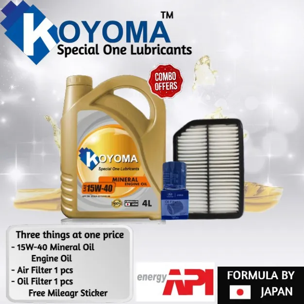 KIA SPECTRA 5 AIR FILTER + OIL FILTER + KOYOMA 15W40 MINERAL ENGINE OIL