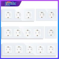 Bingoelec EU 16A European Wall Socket Glass Panel Wall Power Socket 85x85mm 220V White Black Socket 16A Socket Wall Outlet