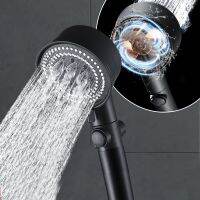 QSR STORE 5 Modes Water Saving Shower Head Black High Pressure Turbo One-key Stop With Small Fan  For Bathroom