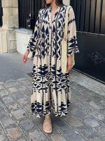 【CW】□  2023 Streetwear  V Neck Boho Beach Loose Dresses Female Vestidos