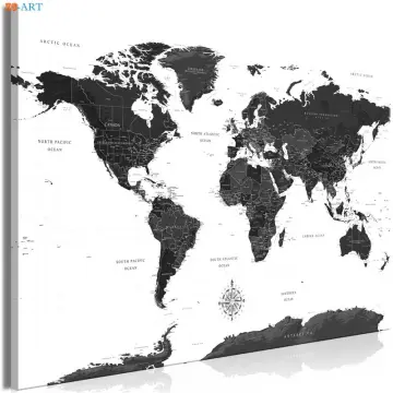 Black And White World Map Wall Art Shop World Map Black And White Online | Lazada.com.my