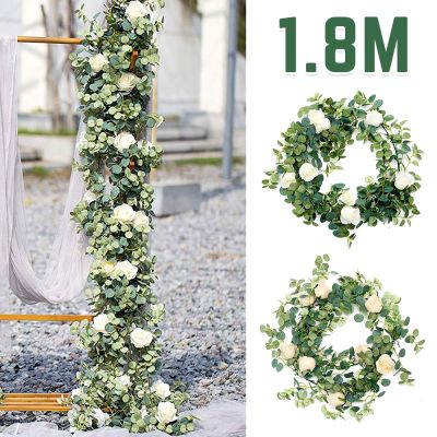 [AYIQ Flower Shop] ผ้าไหมประดิษฐ์ดอกกุหลาบเถาแขวนดอกไม้สำหรับตกแต่งผนังหวายพืชปลอมใบพวงมาลัยโรแมนติกแต่งงานตกแต่งบ้าน