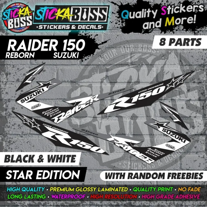 Raider 150 Reborn - BLACK WHITE (Star Edition) Decal Design [8 Parts ...