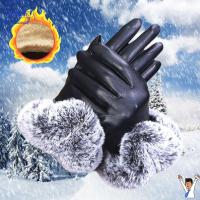 QUEEN Women Thicken Warm Windproof Waterproof Cashmere Gloves Touch Screen Mittens Faux Fur Gloves PU Leather