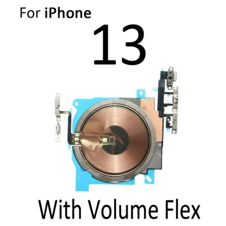 ชิ้นส่วนชิปชาร์จแบบไร้สายเปลี่ยนแผงชาร์จคอยล์ชิป-nfc-flex-cable-พร้อมปุ่มปรับระดับเสียงสําหรับ-iphone-13-mini-13pro-max