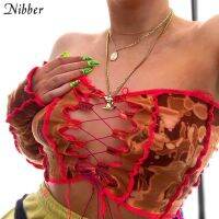 Nibber Vintage Tie Dye Off Shoulder Streetwear Female Sexy Hollow Out Tassel Knit Y2k Top Crop Tops 2020 Fall Club Slim Clothing