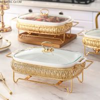 14-inch light luxury household with lid soup pot binaural square casserole rack with candle holder Nordic ceramic tableware