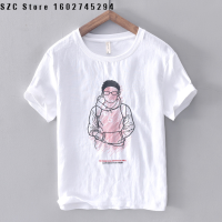 SZC Store เสื้อยืดแขนสั้นสำหรับผู้ชาย,เสื้อยืดสั้นพิมพ์ลายการ์ตูนน่ารัก3378-3387 1602745294ผ้าลินินและผ้าฝ้าย