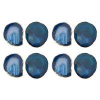 12Pcs Agate Slice Blue Agate Coaster Teacup Tray Decorative Design Stone Coaster Gold Edges Home Decor Gemstone Coaster