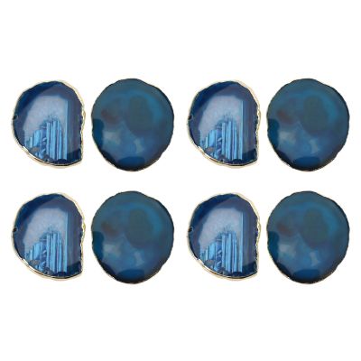 8Pcs Slice Blue Coaster Teacup Tray Decorative Design Stone Coaster Gold Edges Home Decor Gemstone Coaster