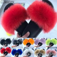 hot【DT】∏  Faux Fur Slippers Fluffy Flat Slides Sandals Beach Sliders Flip Flops Warm Shoes