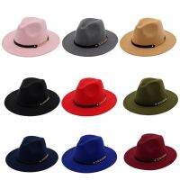 WZCX Solid Color Korean Version Women Jazz Hat Autumn Winter Casual Tide Belt Vintage Red Felt Hat Adult Cap