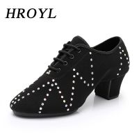 HROYL Latin Dance Shoes For Unisex Men Women Girls Ballroom Modern Tango Jazz Performance Practise Shoes With Rhinestone