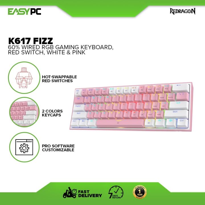 EasyPC Redragon K617 FIZZ 60 Wired RGB Gaming Keyboard Red or Blue ...