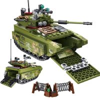 WW2 City Military Amphibious Tank Building Block Creative Chariot Army Assault Vehicle Soldier Figures Bricks Toy For Children