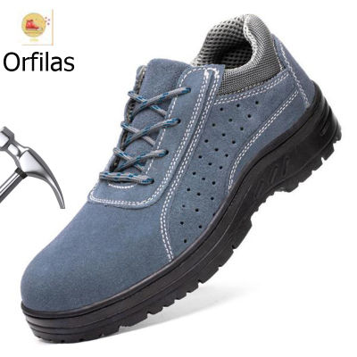 Orfilas ฤดูร้อนผู้ชายรองเท้าประกันแรงงาน, ตาข่ายระบายอากาศนิ้วเท้าเหล็กรองเท้านิรภัย, รองเท้าทำงานกันลื่น Size:38-45!!! รองเท้าเซฟตี้หนังนิ่ม