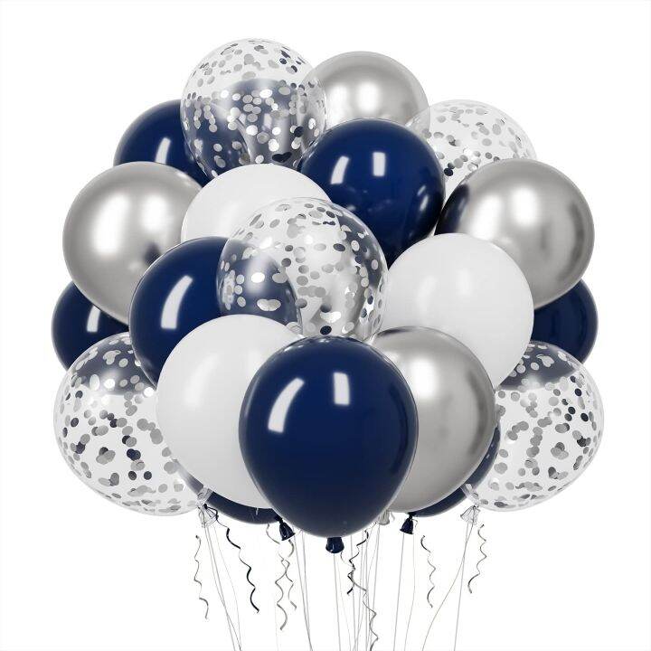 50pcs navy blue gold colorful confetti balloon set, navy white gold ...