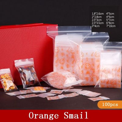 Orange Smiley 100pcs Cute Plastic Zipper Bag Pouches Mini Zip lock Plastic Packaging Multi-size Ziplock Pill Packaging Pouches